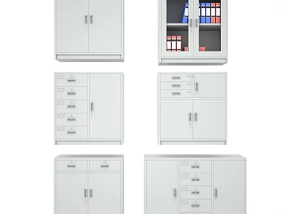 White Bookcase With Various Designs Featuring Drawers Doors And Glass Compartments 3d model