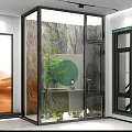 Modern Interior Space With Glass Doors Staircase Workspace And Decorative Plants