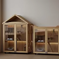 Wooden House Shaped Cat Enclosures With Glass Doors Litter Box And Window Interior