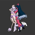 Anime Style Female Characters In Pink Outfits With White Dark Hair Wings And Flowing Decorations