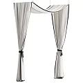 Elegant White Ceiling Drapery With Black Ribbon Ties And Flowing Fabric Design