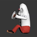 Cartoon Monkey With Red Eyes Holding White Plates In Red And White Striped Pants