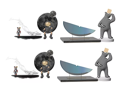 Creative Modern Decorative Ornament Set With Unique Sculptures Metal Panels And Bases For Home Decor 3d model