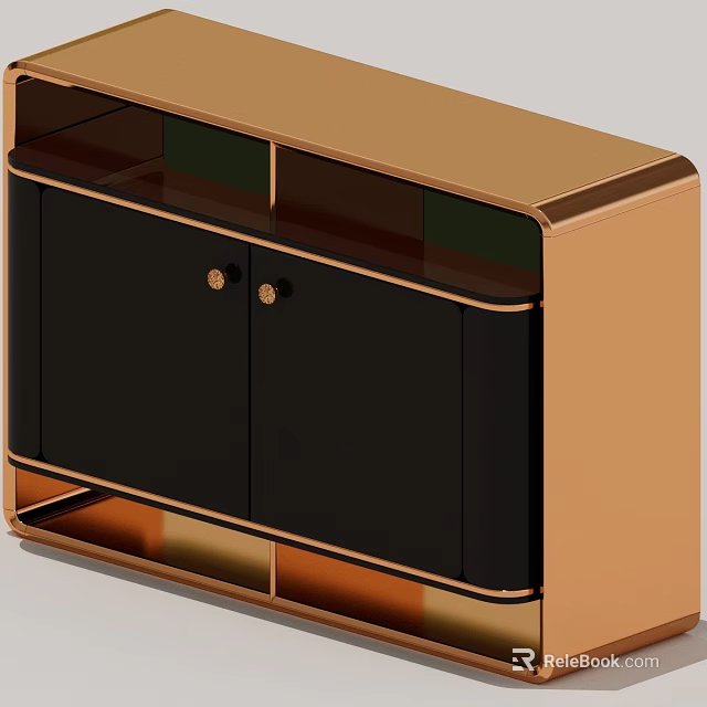 Modern Gold Frame Storage Cabinet With Black Doors For Living Room 3d model 