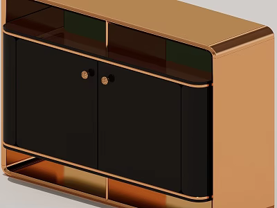 Modern Gold Frame Storage Cabinet With Black Doors For Living Room 3d model