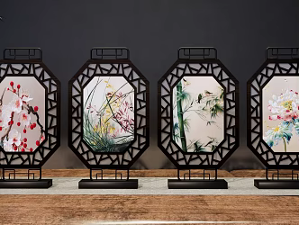 New Chinese Style Other Ornaments Plum Orchid Bamboo Chrysanthemum Suzhou Embroidery Ornaments Suzhou Embroidery Crafts Intangible Cultural Heritage Suzhou Embroidery Ornaments Suzhou Embroidery Screen Table Ornaments Manual Embroidery Display 3d model