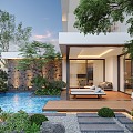 Modern Courtyard Home Courtyard Villa Courtyard Waterscape Courtyard Landscape Leisure Courtyard Garden Swimming Pool 3d model