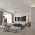 Elegant Modern Living and Dining Area With Sofa Coffee Table and Chandelier