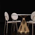 Elegant Dining Table Set With Round Marble Tabletop And Gold Metal Frame Upholstered Chairs 3d model