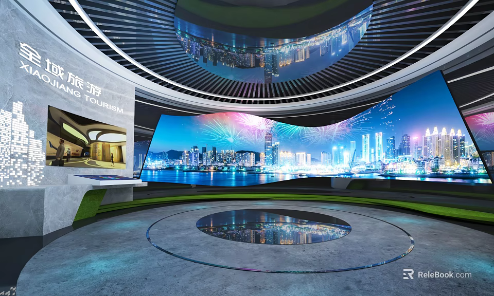 Ouluwan Modern Architecture With City Night View Circular Pool And Lighting Effects 3d model