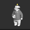Cute White Polar Bear Wearing Gray Hoodie With Yellow Chick On Head