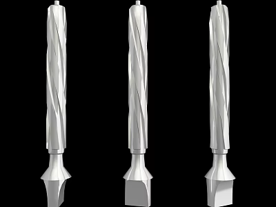 Three Silver Spiral Drill Bits With Different Base Shapes For Hardware Tools 3d model