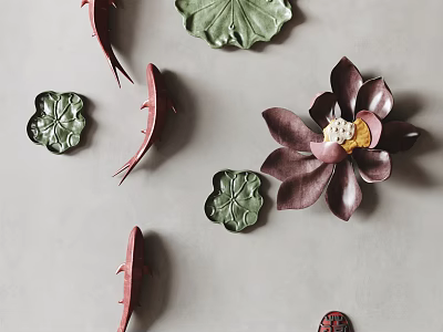 New Chinese Style Wall Decoration Lotus Leaf Fish Group Wall Decoration 3d model