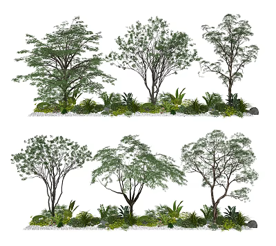 Lush Natural Arbor Trees Landscape Design With Green Plants And White Pebbles 3d model