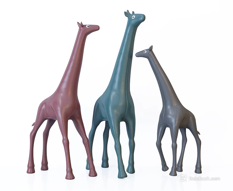 Modern Style Decorative Ornament Set With Three Giraffe Figurines In Different Colors 3d model 