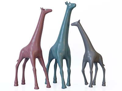 Modern Style Decorative Ornament Set With Three Giraffe Figurines In Different Colors 3d model