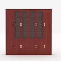 Elegant Red Wooden Bookcase With Glass Doors And Multiple Storage Cabinets