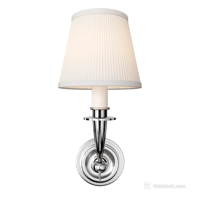 Modern Wall Lamp With White Pleated Shade And Chrome Metal Body Design 3d model 