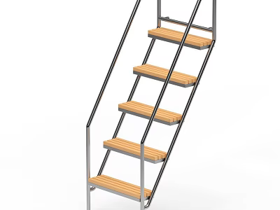 Sturdy Household Ladder With Metal Frame And Wooden Treads For Home Use 3d model