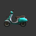Turquoise Vintage Scooter With Brown Seat Round Mirrors And Beige Wheels