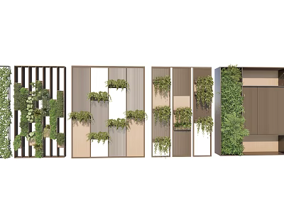 Modern Partition Designs With Green Plants And Wooden Panels For Interior Decor 3d model