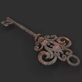 Antique Metal Key Sculpture With Intricate Ornate Carvings And Scroll Designs