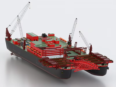 Large Ship With Cranes And Red Deck Structures 3d model Large Ship With Cranes And Red Deck Structures 3d model