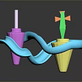 Vibrant 3D Model With Blue Spiral Purple Yellow Cones Green Stems And Orange Fish Decor