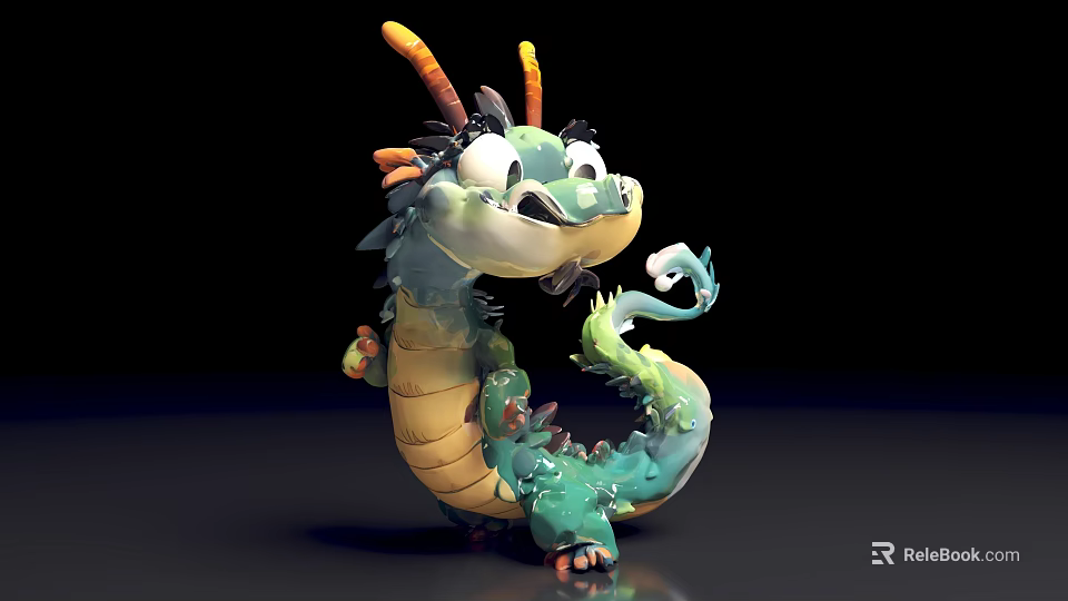 Cute Cartoon Dragon 3D Model With Green Yellow Scales And Friendly Expression 3d model 