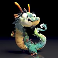 Cute Cartoon Dragon 3D Model With Green Yellow Scales And Friendly Expression