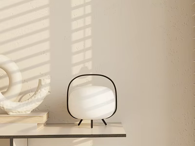 Minimalist Decorative Ornament Set With White Ceramic And Black Metal Frame On Wooden Shelf 3d model