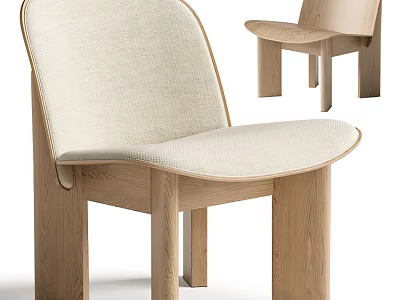 Modern Minimalist Accent Chair With Wooden Frame Beige Fabric Cushion And Light Wood Legs 3d model