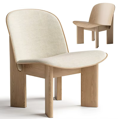 Modern Minimalist Accent Chair With Wooden Frame Beige Fabric Cushion And Light Wood Legs 3d model