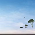 Modern Industrial Park With Green Trees People Walking And Birds Flying