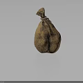 Worn Brownish Yellow Burlap Storage Bag With Stained Surface And Rope Tie