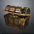 Open Wooden Treasure Chest With Metal Accents Filled With Gold Coins