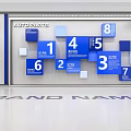 Auto Parts Exhibition Hall Featuring Numbered Blue White Blocks And Brand Name