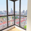 Modern Casement Windows In Room With City Skyline Green Trees And Sunlight