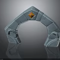 Ornate Stone Arch Structure Featuring Central Orange Gem And Decorative Carvings