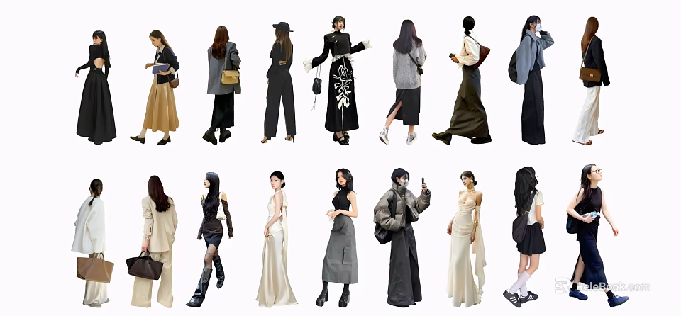 Group Of People In Trendy Outfits With Diverse Clothing Styles And Accessories 3d model 