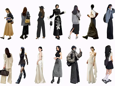 Group Of People In Trendy Outfits With Diverse Clothing Styles And Accessories 3d model