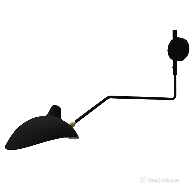 Modern Black Wall Lamp With Curved Metal Arm And Conical Shade Design 3d model 