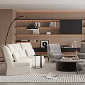 Modern Living White Sofa And Black Coffee Table Set With Patterned Armchairs Bookshelves And Floor Lamps