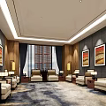 Elegant Hotel Public Lounge With Comfortable Sofas Armchairs Wall Art Large Windows And Area Rug