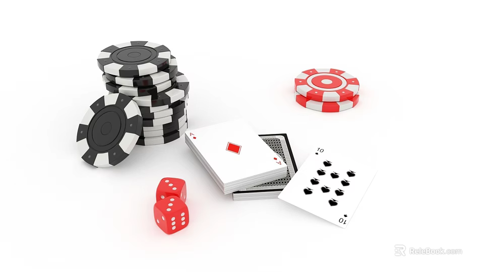 Casino Game Night Essentials With Stacked Poker Chips Playing Cards And Red Dice 3d model 