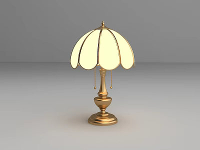 Elegant Golden Table Lamp With Umbrella Shaped Lampshade And Classic Base 3d model
