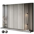 Modern Bedroom Accent Wall With Wooden Panels LED Strip Lights And Decorative Lamps