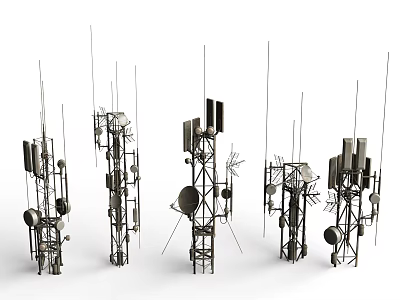 Essential Public Communication Towers with Multiple Antennas Satellite Dishes and Transmitters 3d model