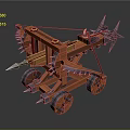 Ancient Military Vehicle With Wooden Frame Spiked Design And Wheels For Siege Warfare