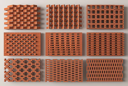 Modern Hollow Red Brick Wall Courtyard Landscape Wall Hollow Brick Partition Red Brick 3d model